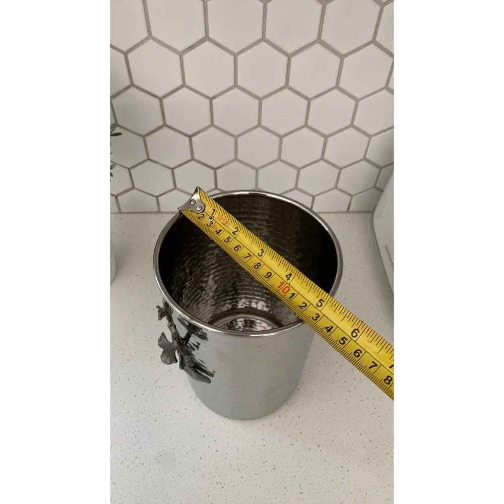 Stainless steel vase with Dark silver vine‎ 3D utensils holder hammered Metal